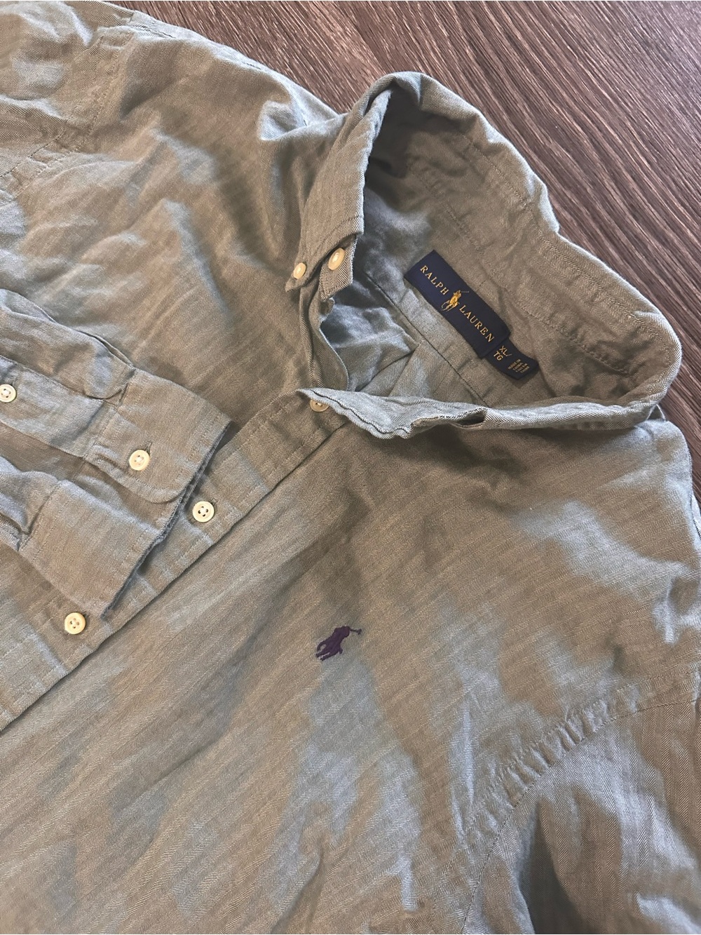 Ralph Lauren green Solid Woven Button-Down Long Sleeve Button-Up Shirt XL Men’s